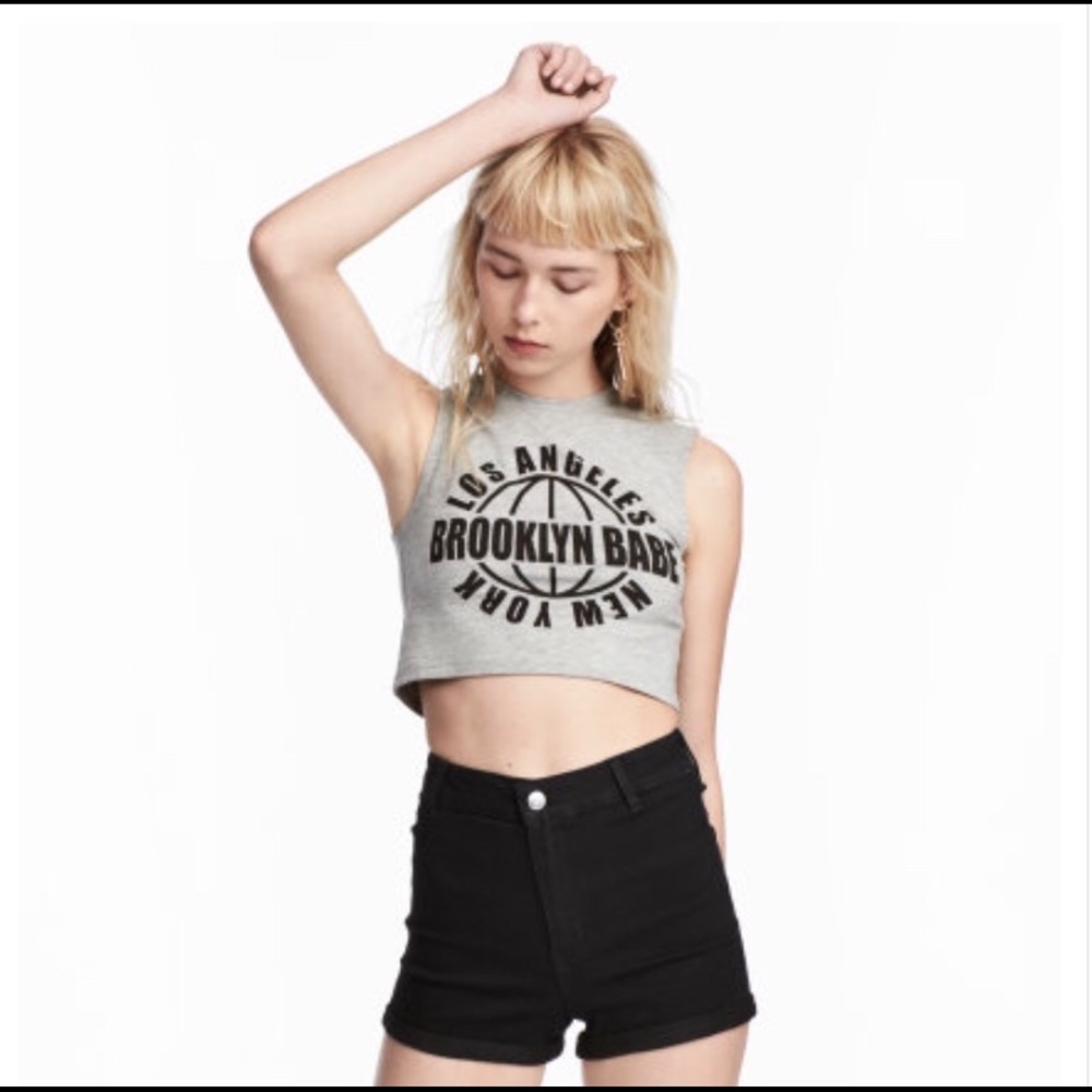 H&M Women’s Print Short Top- Gray